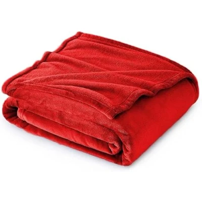 Image of EV DEKOR Flannel Fleece Ultra Soft Large Blanket Throw Over Fluffy Warm Bedspread for Bedroom Single Bed Sofa Couch Blankets, Red 130 x 150cm