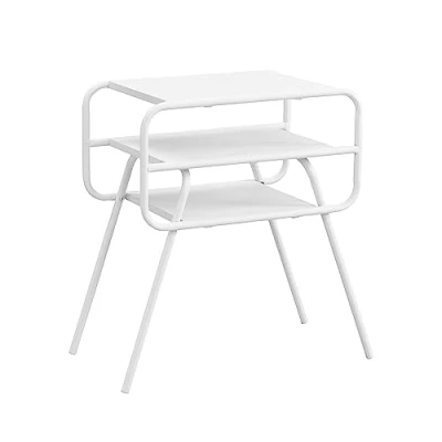 Image of HOMION End Table Sofa Side with magazine rack Bar Bottom Storage Shelf Nightstand Bedside for Bedroom or Living Room (White)