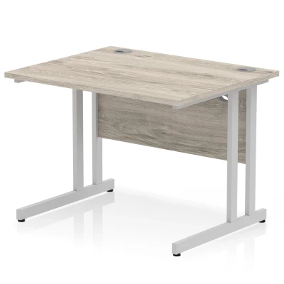 Image of Impulse 1000 x 800mm Straight Desk Grey Oak Top Silver Cantilever Leg