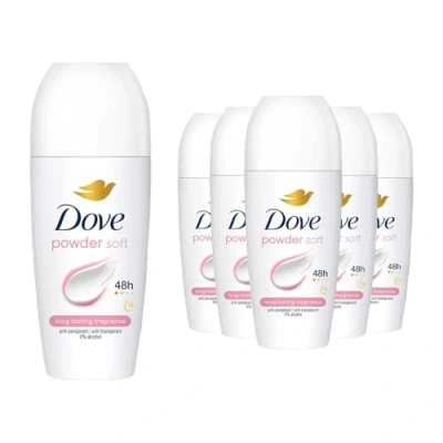 Image of Dove Roll On Powder Antiperspirant up to 48H of Sweat and Odour Protection with Long Lasting Fresh Clean Fragrance Travel Size Deodorant For Women, 50ml Pack 6