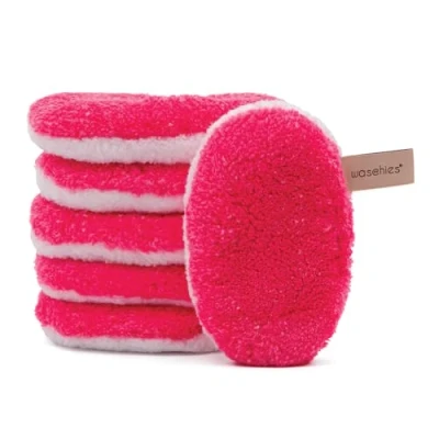 Image of waschies Reusable Makeup Remover Pads Set of 6 Eco Face Soft Hypoallergenic Microfibre Waterproof Eye &amp; Facial Cleansing Pink Edition