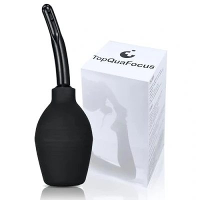 Image of TopQuaFocus 10oz Silicone Enema Bulb Kit for Men Women Colon Cleaning Comfortable Coffee Enemas Shower Head 4.8&#039; Tips (Black)