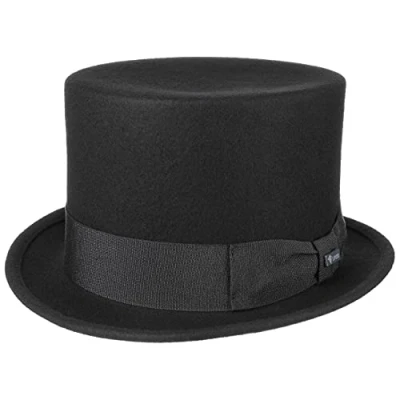 Image of Lipodo Ladies and Men Black Felt top hat Made in Italy Wool Size S M L XL (Approx. 54 61 cm) Wedding with Grosgrain Ribbon Summer/Winter (58 59