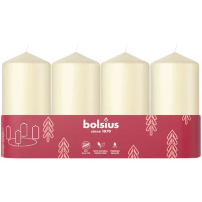 Image of Bolsius Smooth Pillar Candles Set of 4 Ivory 100x48 mm Decorative Long Burning Time Unscented with Natural Plant Wax Without Palm Oil