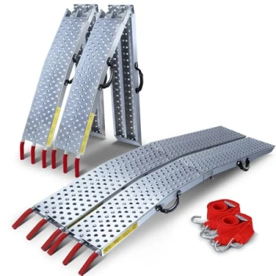 Image of VOUNOT® Set of 2 Loading Ramps, Heavy Duty Foldable Galvanized Metal Ramps Non Slip with Hook Safety Straps for Van, Lawnmower, ATV, Quad Motorcycle, 800 kg Max