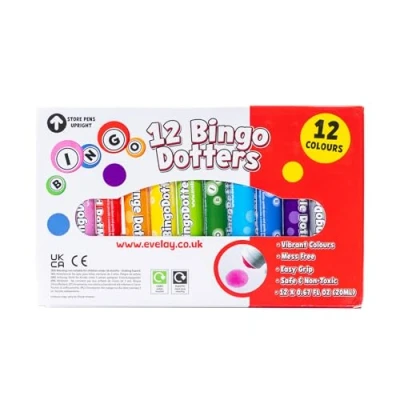 Image of evelay 12 Coloured Bingo Dabbers Felt Dot Markers Mixed Pens Ticket Dobbers Non Drip