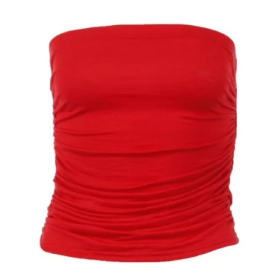 Image of Womens Rushed Sides Stylish Front Plain Boobtube Top / Size (8 14) £5.99 (ML UK(12 14), Red)