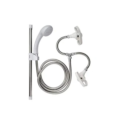 Image of Croydex Secura Shower Set with Head, 1750mm Stainless Steel Hose and Tap Attachments, Suitable for High Low Pressure Systems, Combi Boilers, Includes Riser Rail, White &amp; Chrome