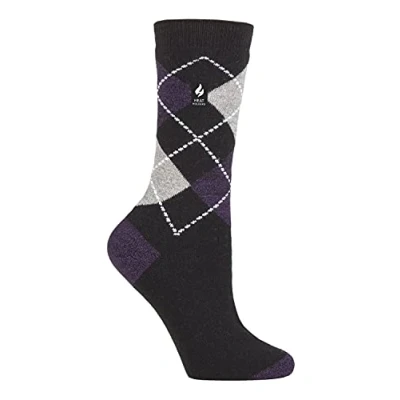 Image of HEAT HOLDERS Ultra Lite Ladies Thin Lightweight 1.0 TOG Winter Warm Casual Thermal Dress Socks (4 8 uk, Black/Purple (Valletta))