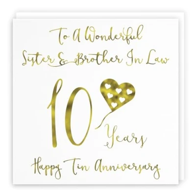 Image of Hunts England Sister And Brother In Law 10th Anniversary Card To A Wonderful &amp; 10 Years Happy Tin Milano Collection