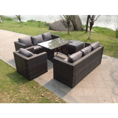 Image of 8 Seater Lounge Rattan Sofa Dining Set Table Chair Garden Furniture Outdoor Fimous
