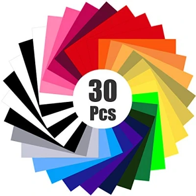 Image of Whaline 30 Pcs Heat Transfer Vinyl Set, Colorful HTV Bundle, Permanent Adhesive Paper, Backed Sheets Assorted Colors for DIY T Shirts, Hat, Clothing, Birthdays, Special Day