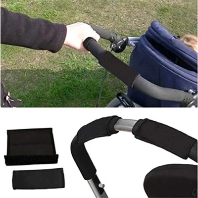 Image of 2Pcs Baby Stroller Armrest Handle Cover Universal Elastic Dust Proof Protector Sleeve for Pushchair Pram (Black)