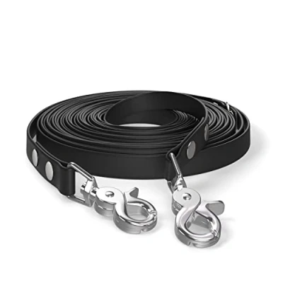 Image of 10m drag leash, dog 2 carabiners &amp; D ring, black, very sturdy, dirt and water repellent