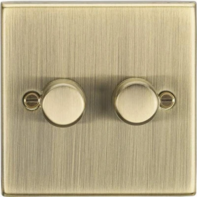 Image of KnightsBridge 2G 2 way 10 200W (5 150W LED) trailing Edge dimmer Square Antique Brass