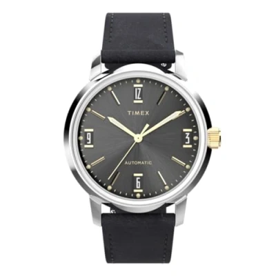 Image of Timex Men&#039;s Marlin Automatic 40 mm Watch Black Leather Two Piece Quick Release Strap Dial Stainless Steel Case TW2W33900