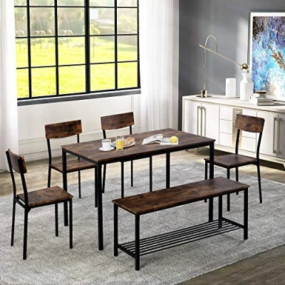 Image of ModernLuxe Dining Table Chair 3 Set Wooden Steel Frame Industrial Style Kitchen (6 set)