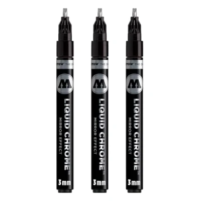 Image of Molotow Liquid Chrome Marker Calligraphy 3.0 mm (Metallic Pen with Special Ink Real Mirror Effect for Lettering, Graffiti &amp; Hobby) Pack of 3