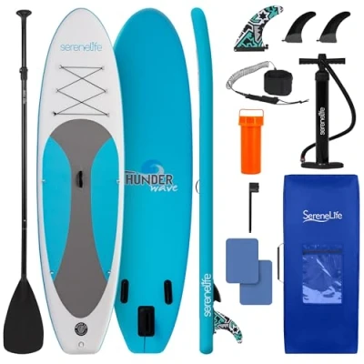 Image of SereneLife Inflatable Stand Up Paddle Board, SUP Board Paddleboards for Adults &amp; Youth, Accessories,15.25 cm Thick Standup Paddleboarding, Non Slip Deck, Wide Stance, Surf Control