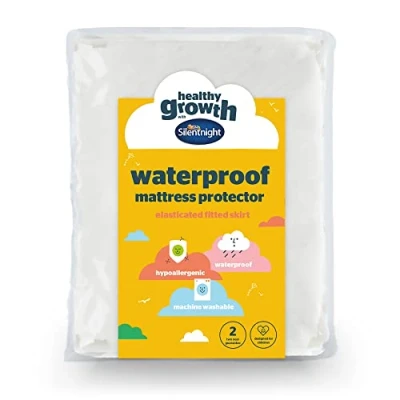 Image of Silentnight Healthy Growth Waterproof Mattress Protector Deep 30cm Quiet Pad with Fitted Skirt and Soft Touch Cover Hypoallergenic, Single, White