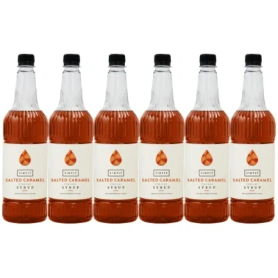 Image of Simply Salted Caramel Syrup, Vegan &amp; Nut Free Flavoured Syrup for Coffee, Cocktails Baking (1 Litre x 6)