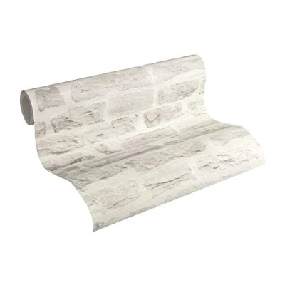 Image of A.S. Creation 35580 4 Best of Wood and Stone Realistic Brick Design Wallpaper, Light Grey