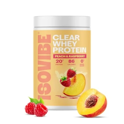 Image of Isovibe Clear Whey Protein Powder Peach &amp; Raspberry (20 Servings) Refreshing Water Zero Added Sugar High 20g Per Serving