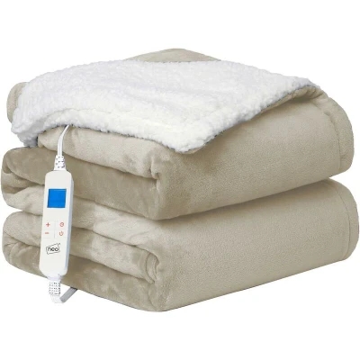 Image of Neo Electric Heated Throw Over Blanket Soft Thickened Flannel Sherpa Reversible (Beige)