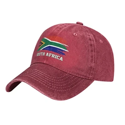 Image of BAAROO Red Cool South Africa Flag African Baseball Cap Patriotic Men Vintage Cotton Washed Denim Adult Unisex Hats
