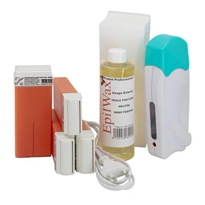 Image of EpilWax Complete Hair Removal Waxing Kit with Wax Roll On Cartridges, Heater, 100 Strips and Oil (Argan, 4)