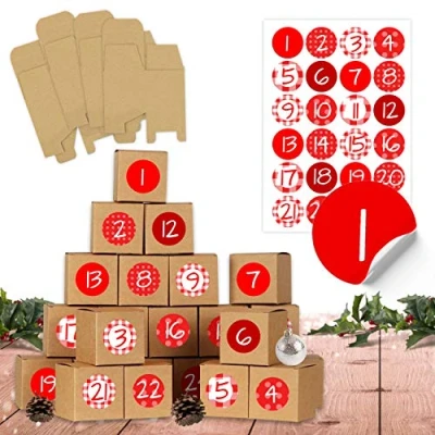 Image of Papierdrachen DIY Advent Calendar 2024 to Fill 24 Boxes for Crafts Red Brown Made of 400 g/m² Cardboard Standing and Decorating Christmas