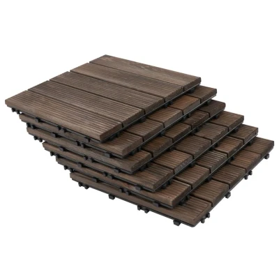 Image of Outsunny 27 Pcs Solid Wood Interlocking Decking Tiles for Patio, Balcony, Roof Terrace, Hot Tub, Black, (30 x 30 cm Per Piece)