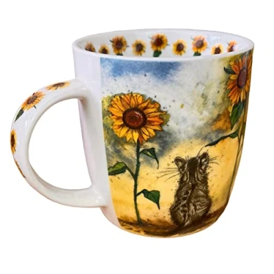 Image of Alex Clark Cat and Sunflowers Mug Feline Flowers Original Artwork Cup for Animal Lovers Gift Ideas Perfect Coffee &amp; Tea Vegan Friendly Designed in The UK...