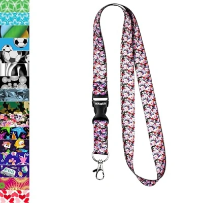 Image of Lanyard neck strap for id badge holder with metal clip (skulls)