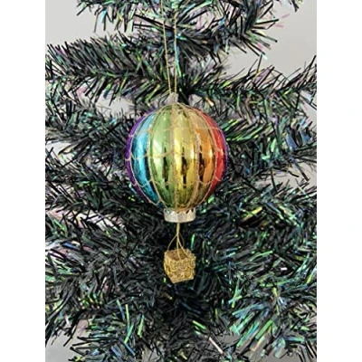 Image of Glass hot air balloon hanging Christmas ornament