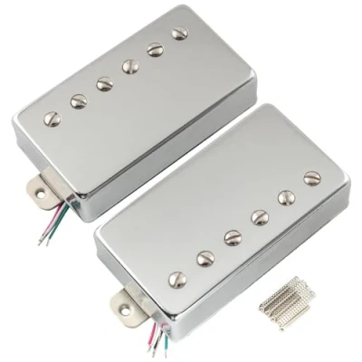 Image of Musiclily Pro Alnico 5 LP Covered Humbucker Pickups Neck Bridge Set 7.8K/16.6K for Les Paul Style Electric Guitar, Chrome