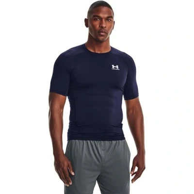 Image of Under Armour Men&#039;s Heatgear Compression Short sleeve T shirt, Midnight Navy/White, XL Tall