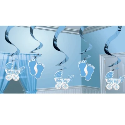 Image of Amscan International Baby Boy Hanging Swirl Decorations, Pack of 5