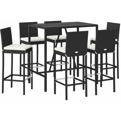 Image of vidaXL 7 Piece Garden Bar Set with Cushions Black Poly Rattan