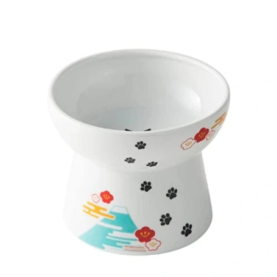 Image of Necoichi Raised Stress Free Cat Food Bowl, Elevated, Backflow Prevention, Dishwasher and Microwave Safe, No.1 Seller in Japan! (Fuji Limited Edition, Large)