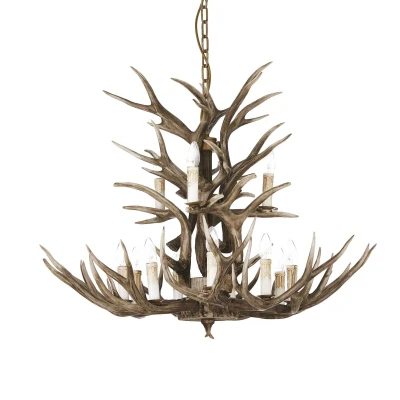 Image of Chalet 12 Light Pendant Chandelier Brown, E14