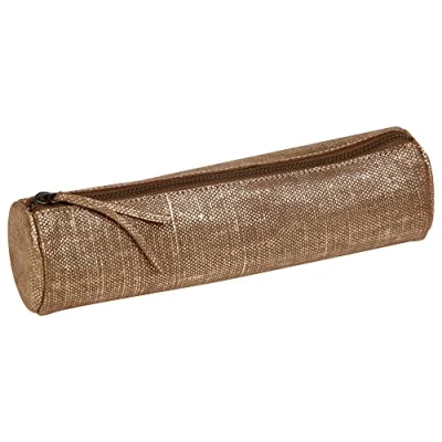 Image of Clairefontaine Ref 410034C Kleo Pathra&#039; Leather Round Pencil Case 22cm x 5.5cm, Made From Genuine Lambskin Leather, Metal Zip With Puller Gold
