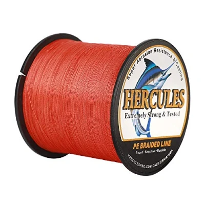 Image of Hercules Super Strong 500M 547 Yards Braided Fishing Line 60 LB Test for Saltwater Freshwater PE Braid Fish Lines 4 Strands Red, 60LB (27.2KG), 0.40MM