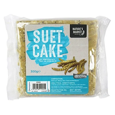 Image of Kingfisher 300g High Energy Wild Bird Suet Fat Cake Blocks All Seasons, Year Round Happy Beaks (Mealworms Flavour)