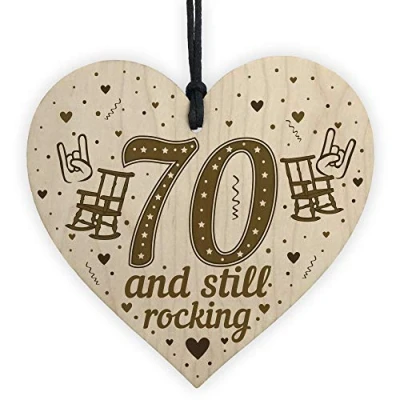 Image of RED OCEAN 70th Birthday Gifts For Mum Dad Nan Grandad Wooden Heart Funny Card Keepsake Plaque Women Men