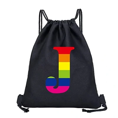 Image of Drawstring Gym Bag, String Swim PE Bag,Large Sports Backpack Bags for Women Men, Travel Beach School Bag with Waterproof Kids,Boys,Girls Men (rainbow J)
