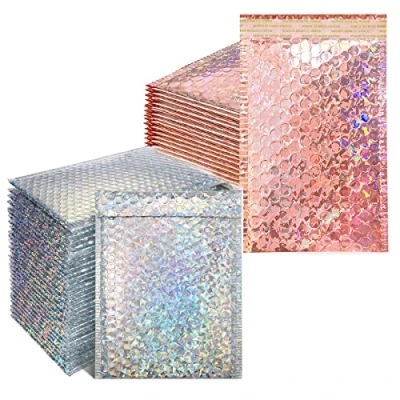Image of Bubble Mailers,RoadLoo 40 Pieces Padded Envelopes Sealing Cushion Metallic Classy Holographic Seal Closure Shipping Bags for Mailing and Packing