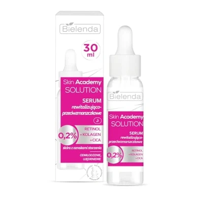 Image of Bielenda Skin Academy Solution Serum Rewitalizująco Przeciwzmarszczkowe 0.2 Retinol Collagen i Cica dla Skóry z Pierwszymi Oznakami Starzenia 30ml