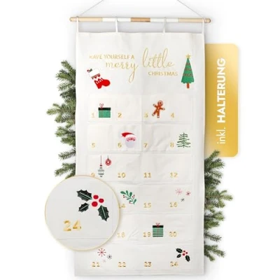 Image of Amari ® Advent Calendar to fill Wall with 24 compartments for Christmas crafts Hang Fabric reusable calender