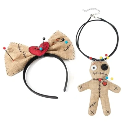 Image of SANRLO Halloween Cosplay Hairhoop Bowknot Hairband Voodoo Necklace Costume Headband Adult Theme Party Subcultures Headwear